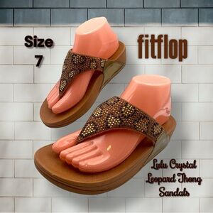 FitFlop Women's Lulu Crystal Leopard Toe-Post Sandals Size 7